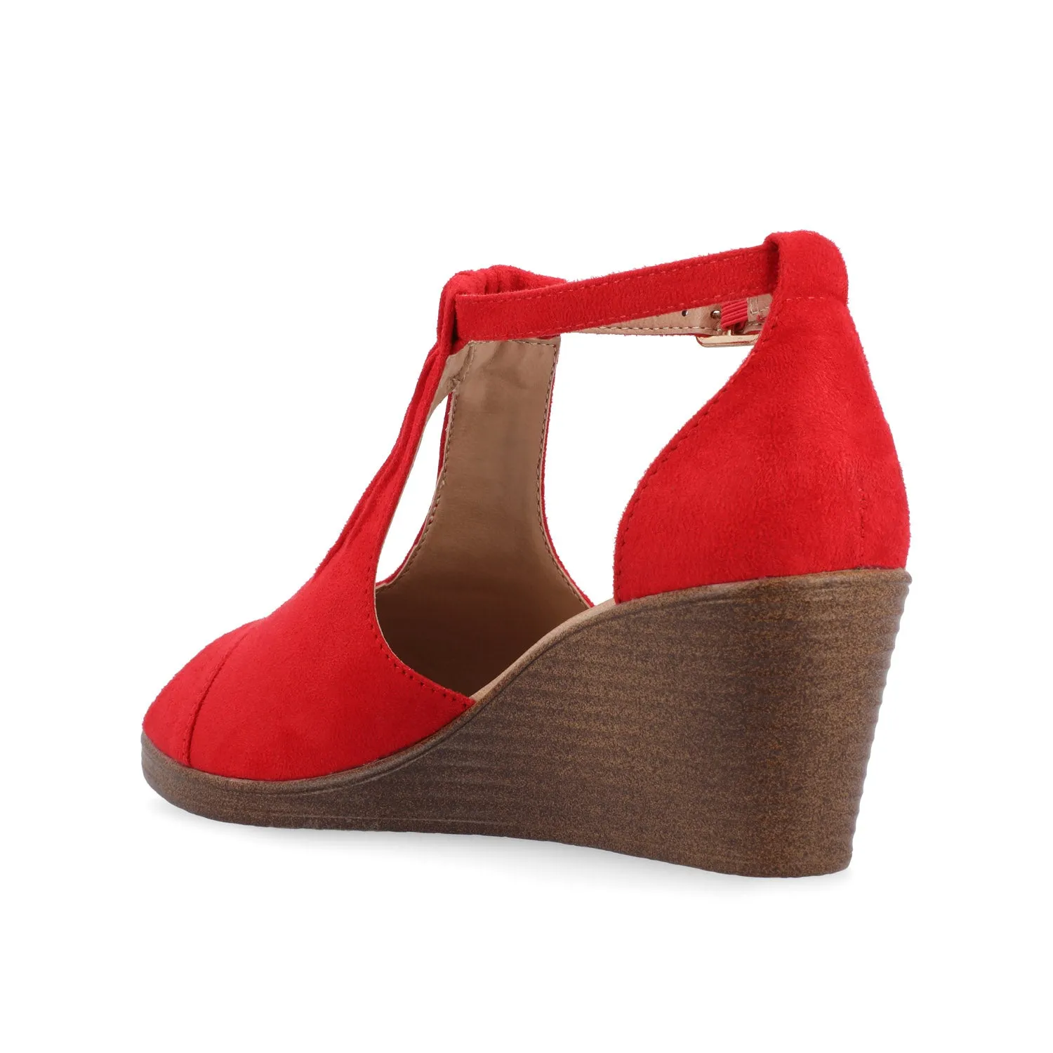KEDZIE WEDGE HEELED SANDALS IN FAUX SUEDE - Red Faux Suede sold by Journee Collection product image thumbnail 5