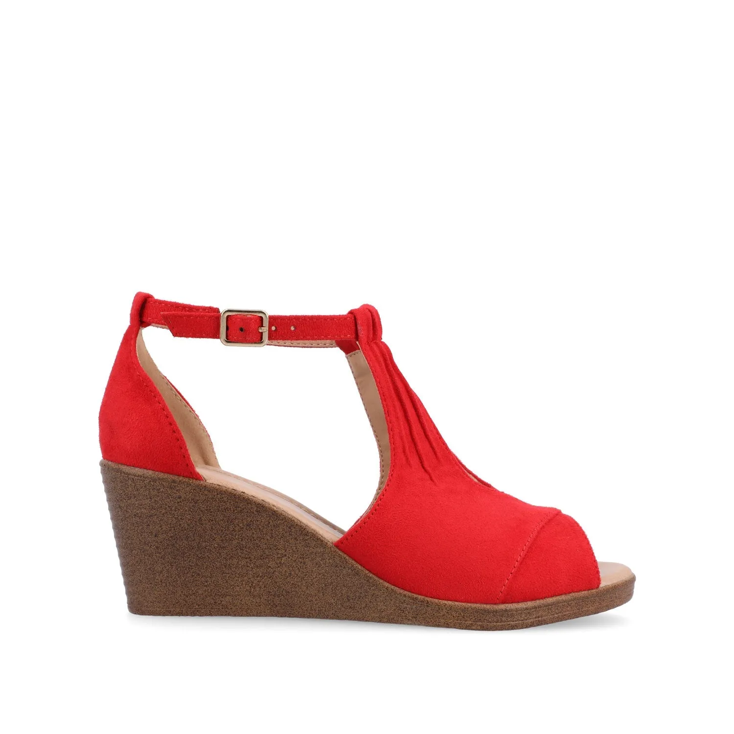 KEDZIE WEDGE HEELED SANDALS IN FAUX SUEDE - Red Faux Suede sold by Journee Collection