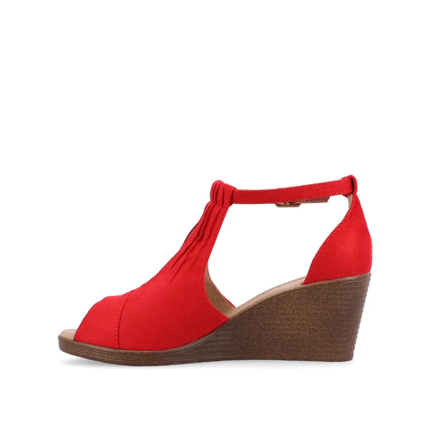 KEDZIE WEDGE HEELED SANDALS IN FAUX SUEDE - Red Faux Suede sold by Journee Collection product image thumbnail 4