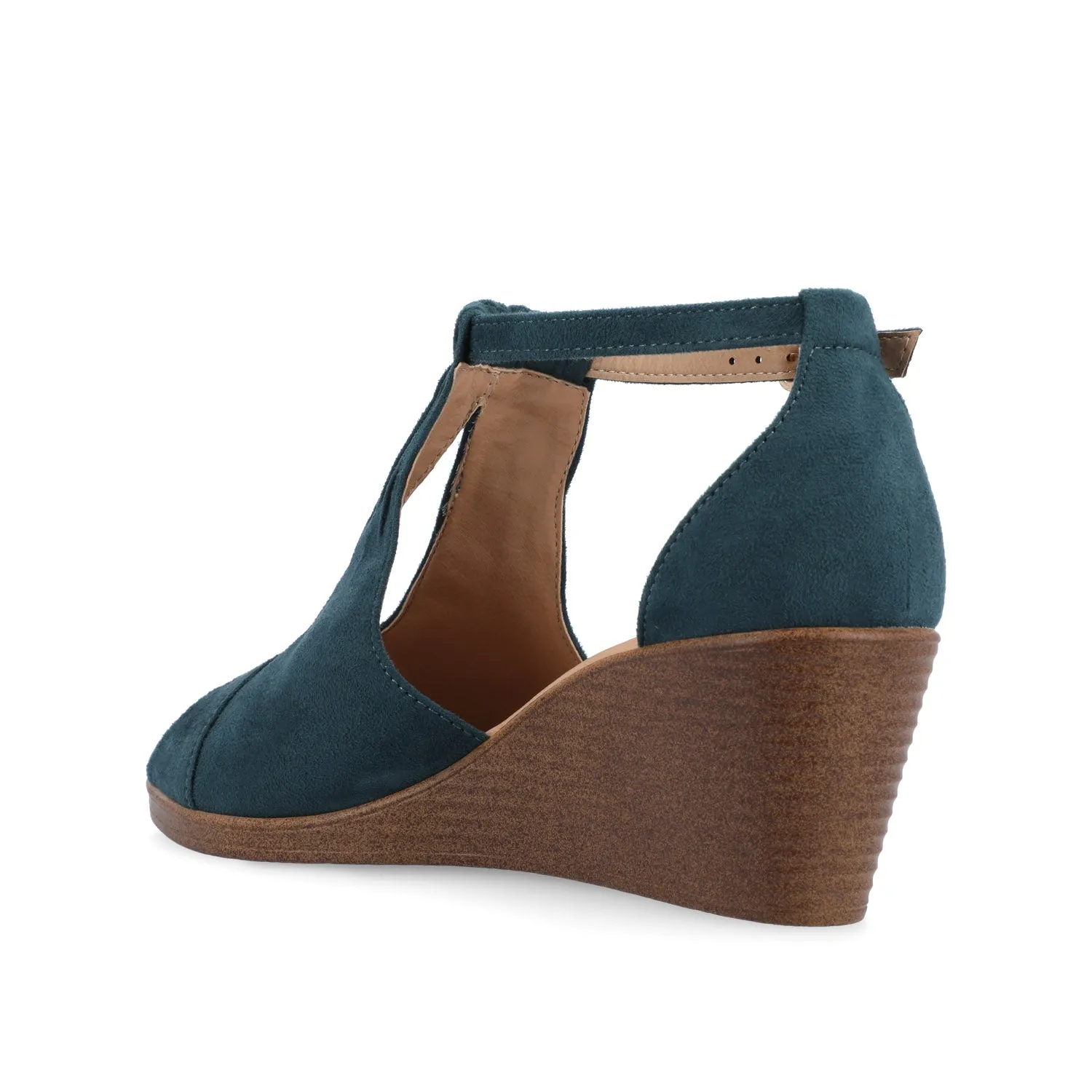 KEDZIE WEDGE HEELED SANDALS IN FAUX SUEDE - Blue Faux Suede sold by Journee Collection product image thumbnail 4