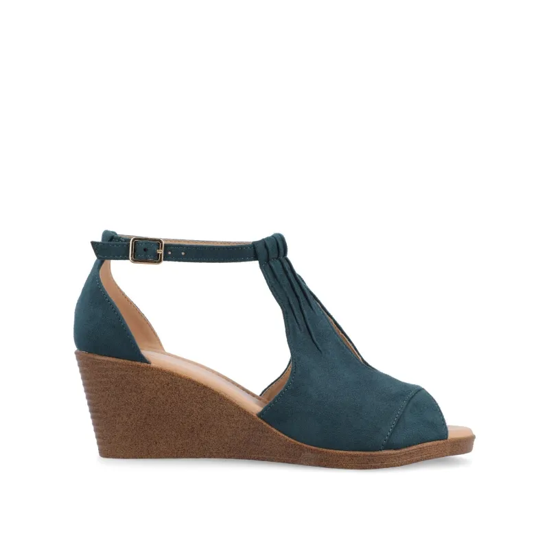 KEDZIE WEDGE HEELED SANDALS IN FAUX SUEDE - Blue Faux Suede sold by Journee Collection