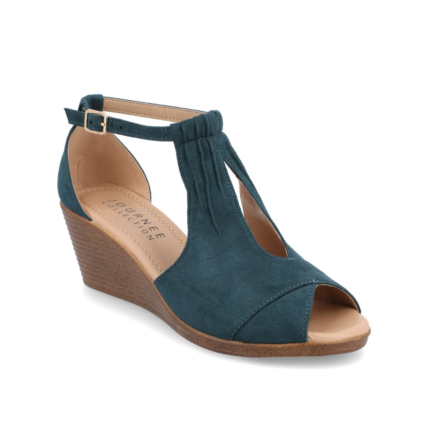 KEDZIE WEDGE HEELED SANDALS IN FAUX SUEDE - Blue Faux Suede sold by Journee Collection product image thumbnail 2