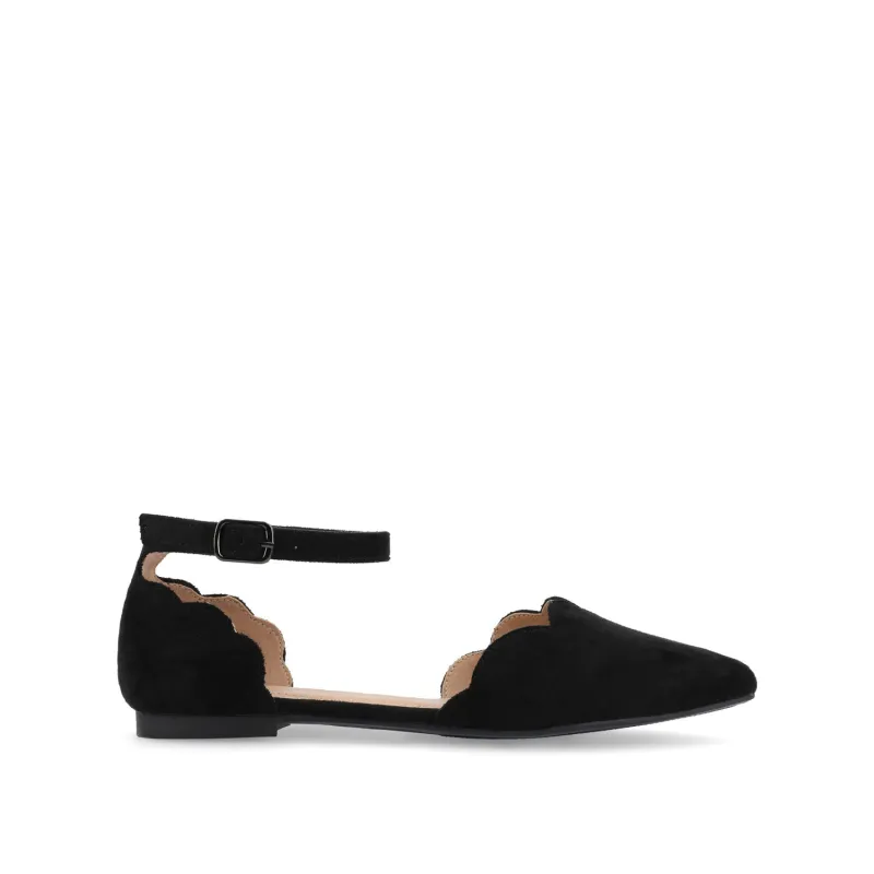 LANA SCALLOPED D'ORSAY FLAT IN FAUX SUEDE - Black sold by Journee Collection