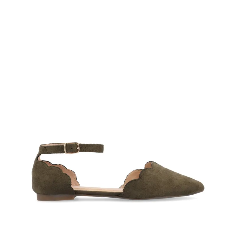 LANA SCALLOPED D'ORSAY FLAT IN FAUX SUEDE - Olive sold by Journee Collection