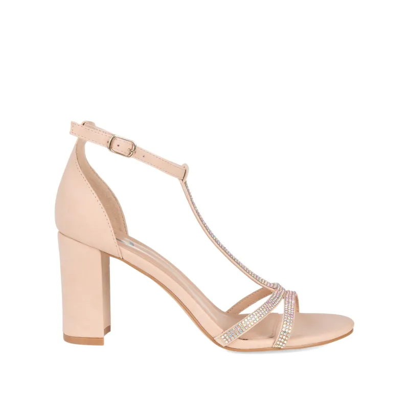 DENALI STRAPPY HEELS IN VEGAN LEATHER - Nude PU sold by Journee Collection
