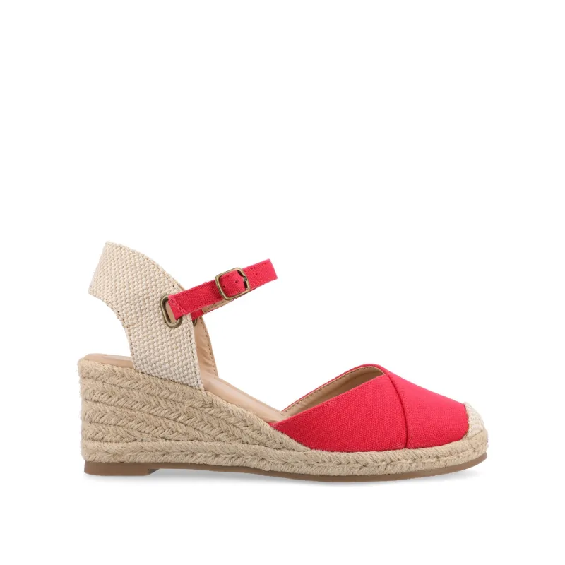 ASHLYN ESPADRILLE WEDGE SANDALS IN CANVAS - Red Fabric sold by Journee Collection