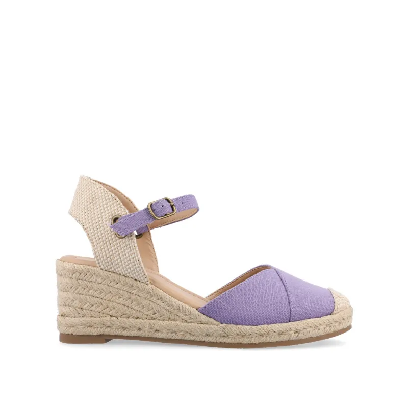 ASHLYN ESPADRILLE WEDGE SANDALS IN CANVAS - Purple Fabric sold by Journee Collection
