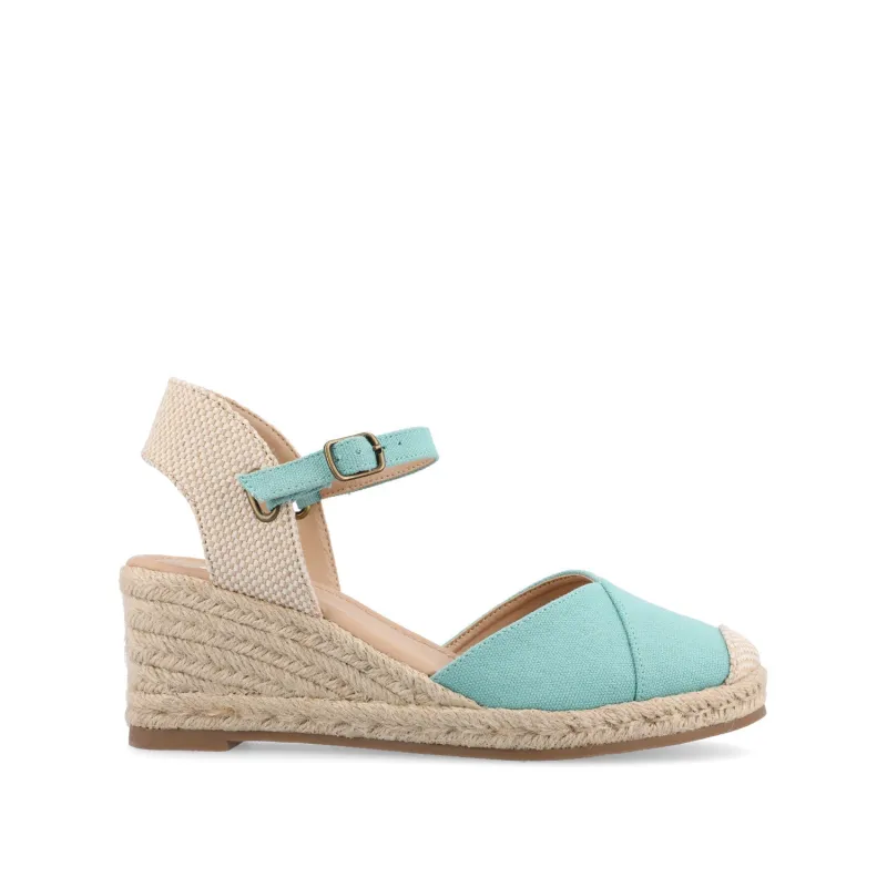 ASHLYN ESPADRILLE WEDGE SANDALS IN CANVAS - Teal Fabric sold by Journee Collection