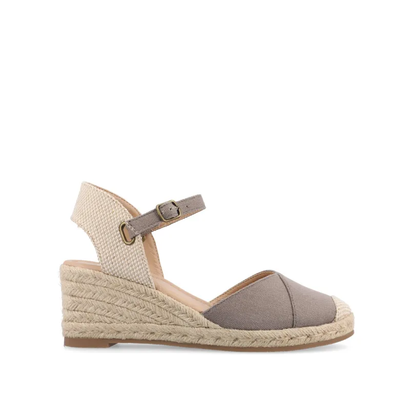 ASHLYN ESPADRILLE WEDGE SANDALS IN CANVAS - Grey Fabric sold by Journee Collection