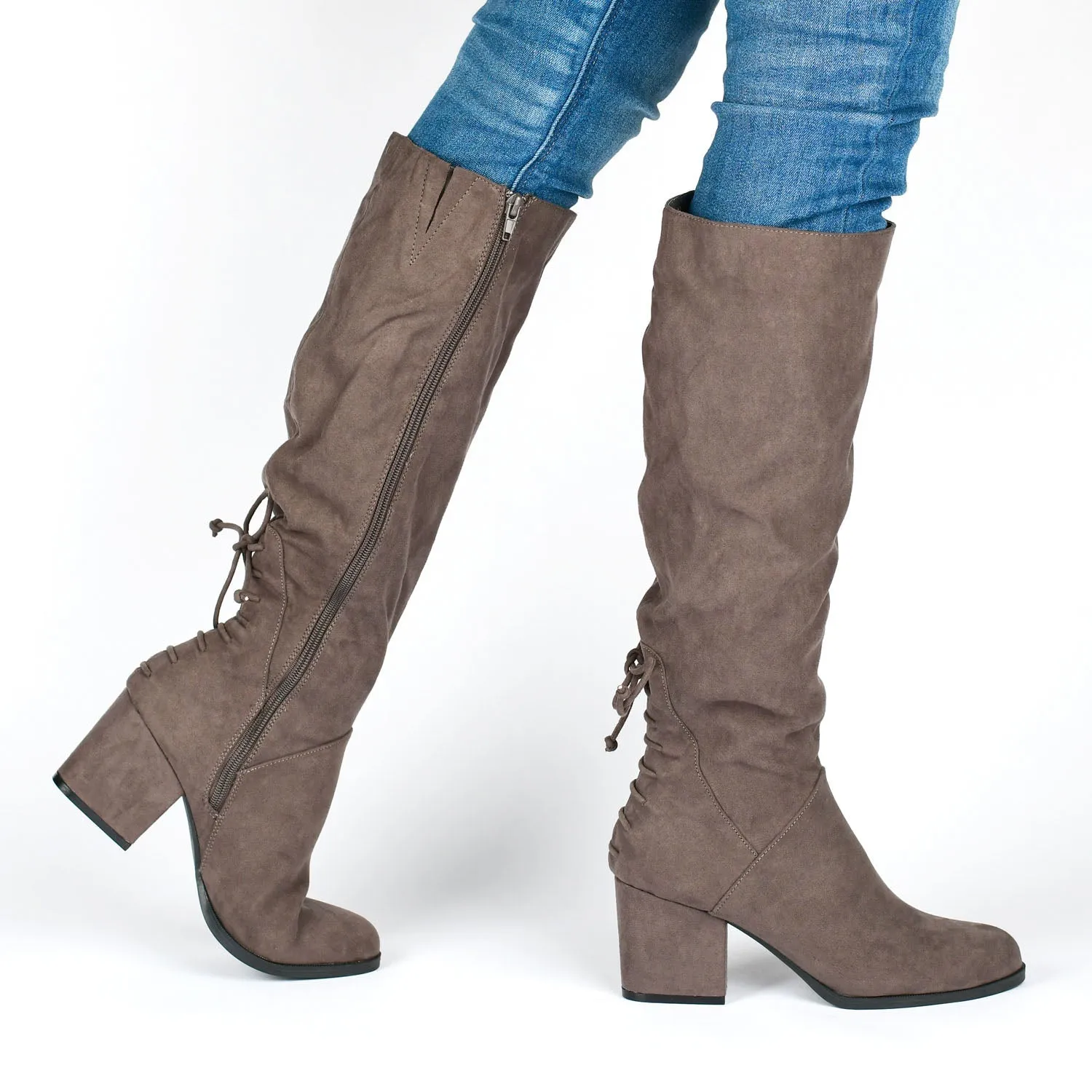 LEEDA KNEE-HIGH BOOTS IN FAUX SUEDE - Black sold by Journee Collection product image thumbnail 2