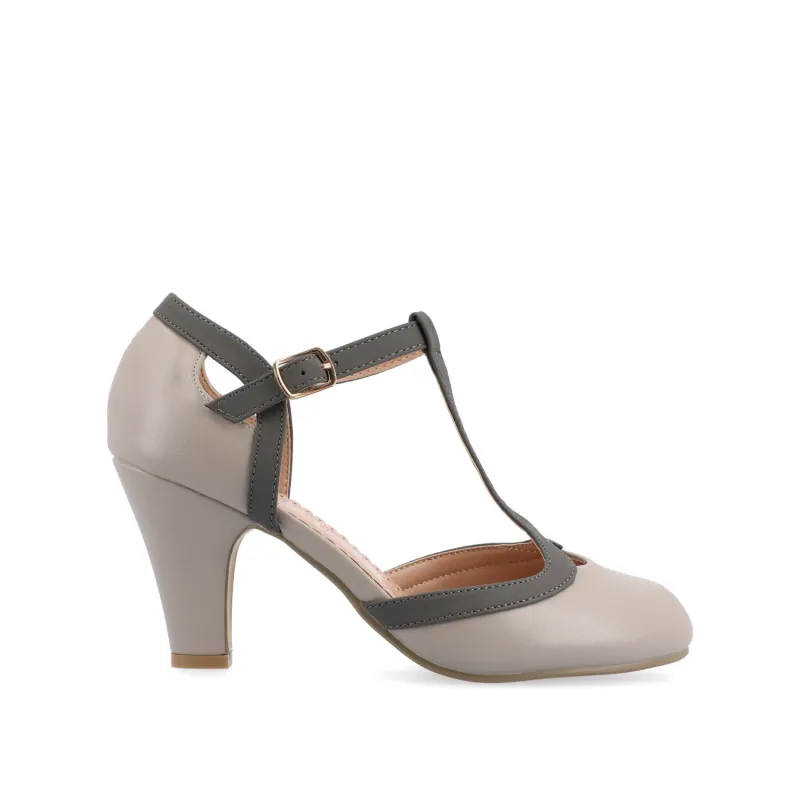 OLINA T-STRAP PUMP HEELS IN VEGAN LEATHER - Grey sold by Journee Collection