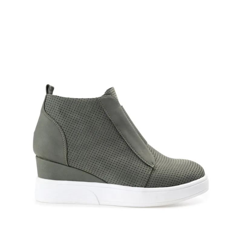 CLARA WEDGE SNEAKERS IN VEGAN LEATHER - Olive PU sold by Journee Collection