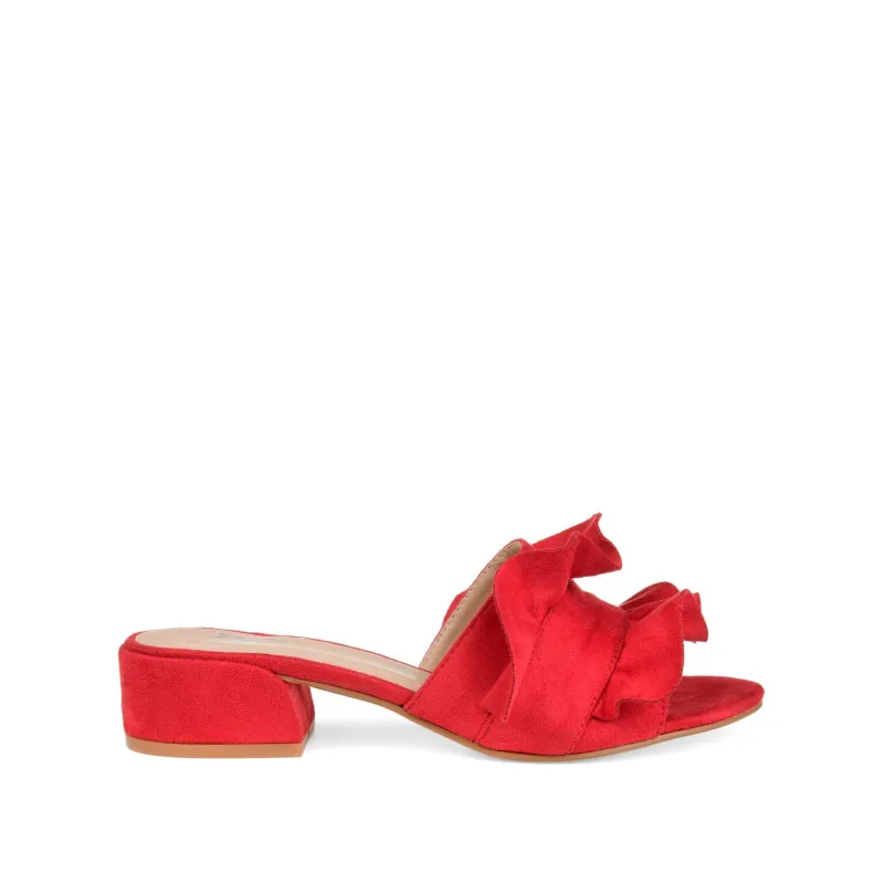 SABICA MULE BLOCK HEELS IN FAUX SUEDE - Red sold by Journee Collection
