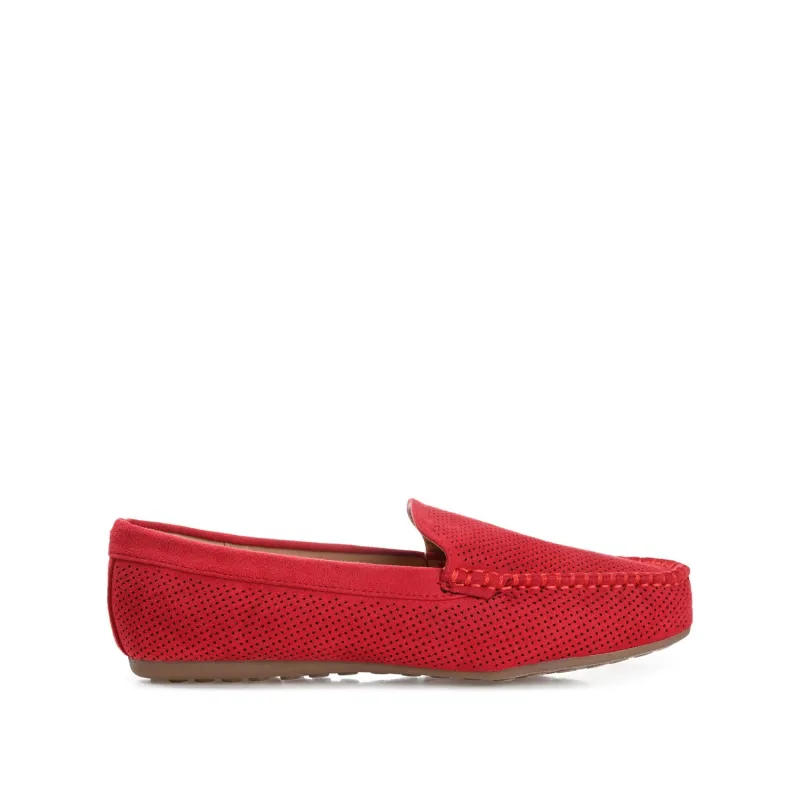 HALSEY MOC TOE LOAFER FLATS IN FAUX SUEDE - Red sold by Journee Collection