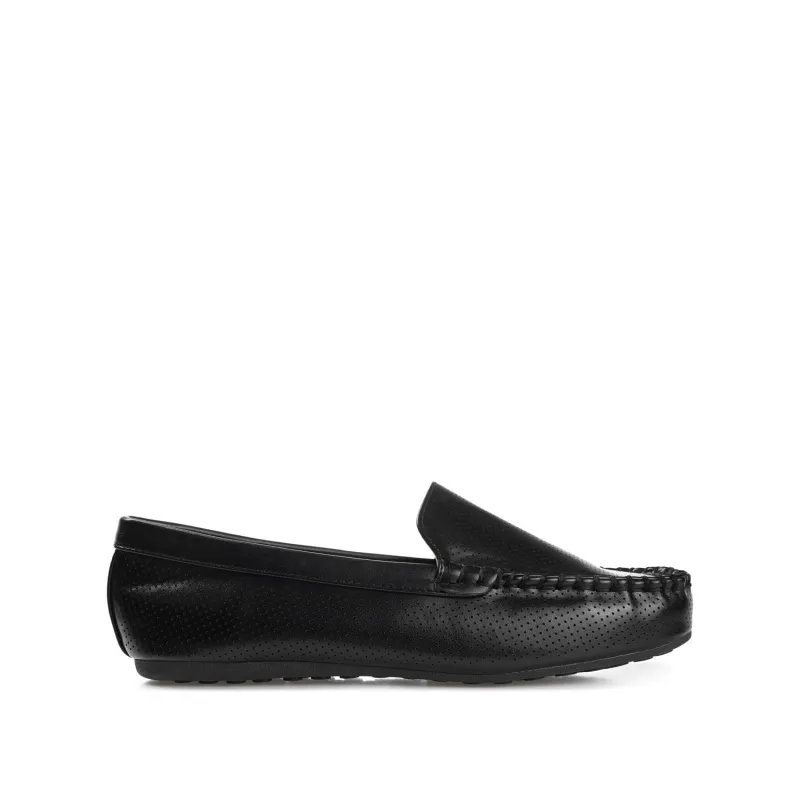 HALSEY MOC TOE LOAFER FLATS IN FAUX SUEDE - Black sold by Journee Collection