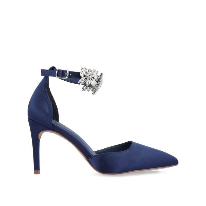 LOXLEY D'ORSAY STILETTO HEELS IN SATIN - Navy Nubuck sold by Journee Collection