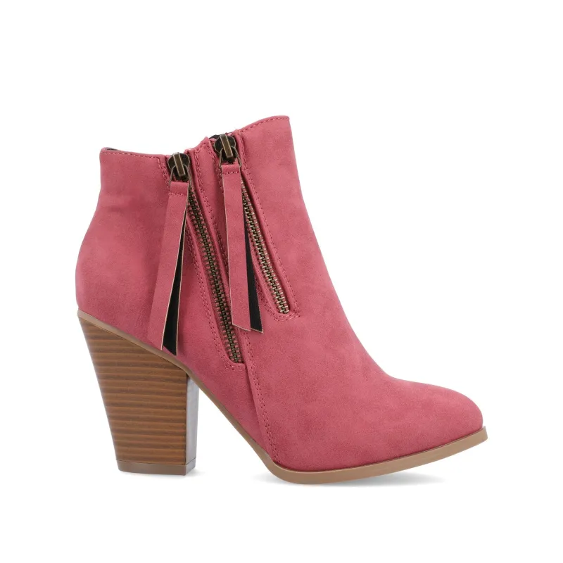 VALLY ZIP-UP WESTERN BOOTIES IN VEGAN LEATHER - Wine sold by Journee Collection