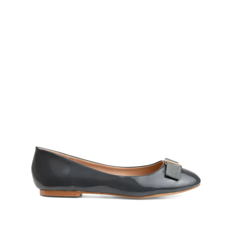 KIM ROUND TOE BALLET FLATS IN PATENT - Grey sold by Journee Collection