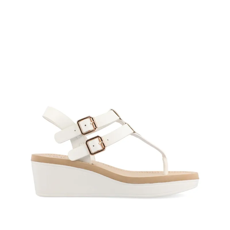 BIANCA WEDGE HEELED SANDALS IN VEGAN LEATHER - White PU sold by Journee Collection