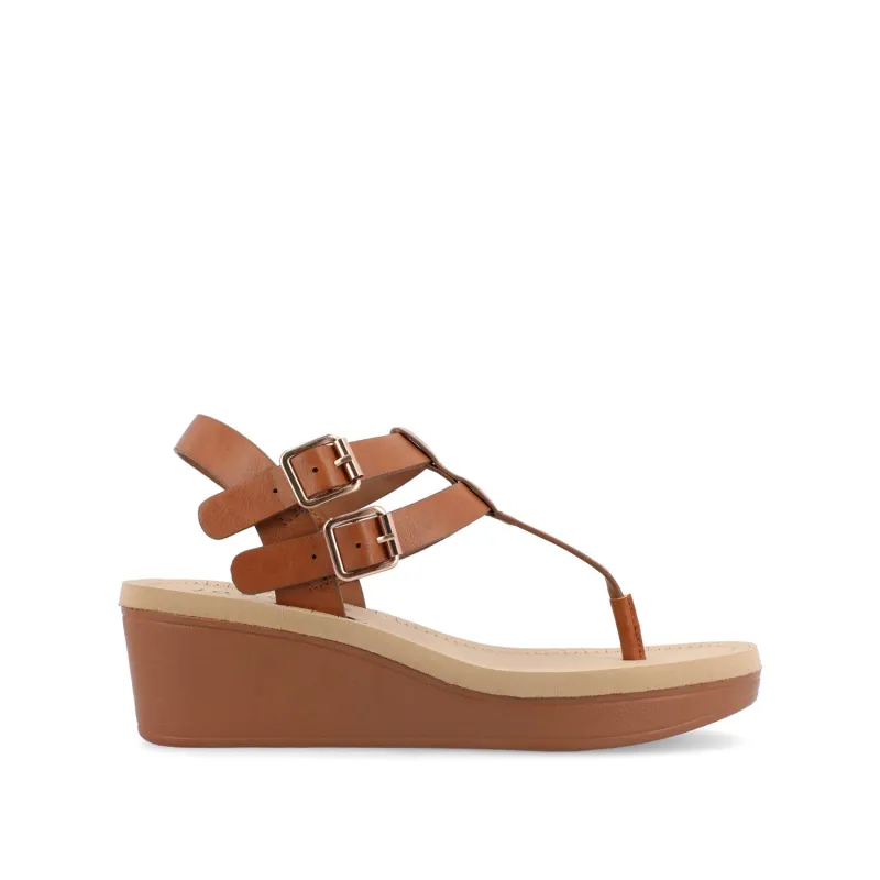 BIANCA WEDGE HEELED SANDALS IN VEGAN LEATHER - Tan PU sold by Journee Collection