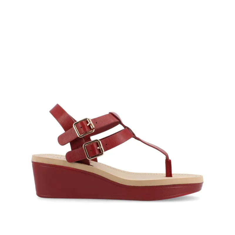 BIANCA WEDGE HEELED SANDALS IN VEGAN LEATHER - Red PU sold by Journee Collection