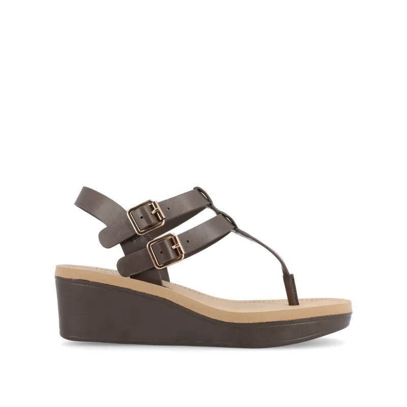 BIANCA WEDGE HEELED SANDALS IN VEGAN LEATHER - Brown PU sold by Journee Collection