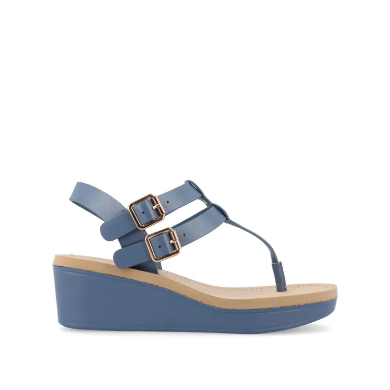 BIANCA WEDGE HEELED SANDALS IN VEGAN LEATHER - Blue PU sold by Journee Collection