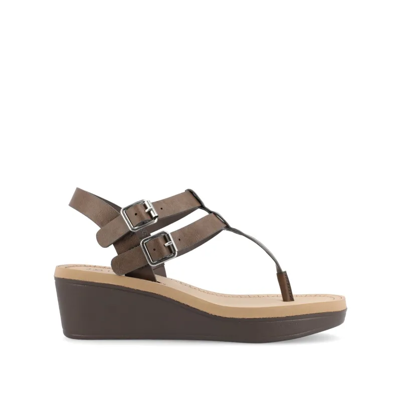 BIANCA WEDGE HEELED SANDALS IN VEGAN LEATHER - Grey PU sold by Journee Collection