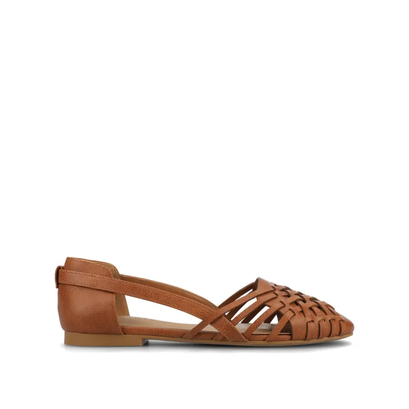 EKKO WOVEN FLATS IN VEGAN LEATHER - Cognac PU sold by Journee Collection