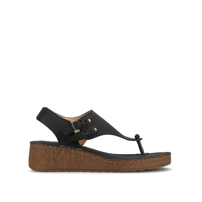 MCKELL WEDGE HEEL SANDALS IN VEGAN LEATHER - Black sold by Journee Collection