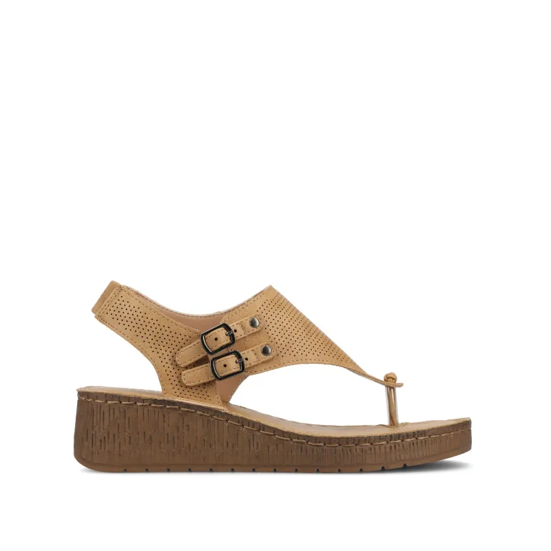 MCKELL WEDGE HEEL SANDALS IN VEGAN LEATHER - Tan sold by Journee Collection