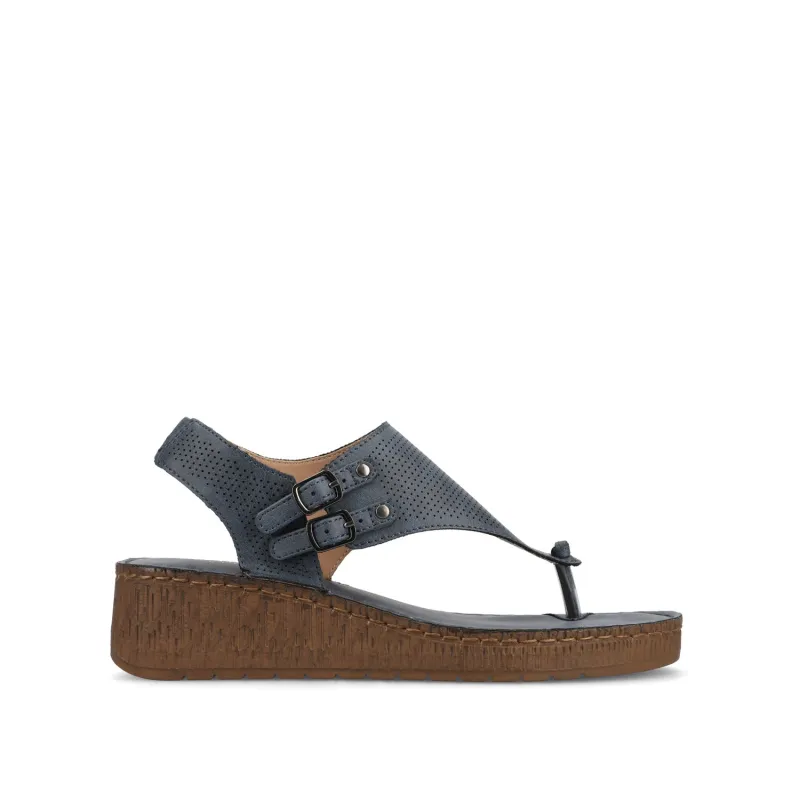 MCKELL WEDGE HEEL SANDALS IN VEGAN LEATHER - Blue sold by Journee Collection