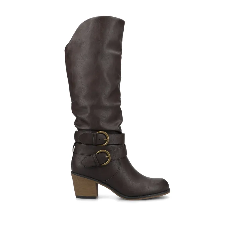 LATE KNEE-HIGH BOOTS IN WIDE CALF - Dark-Brown PU sold by Journee Collection