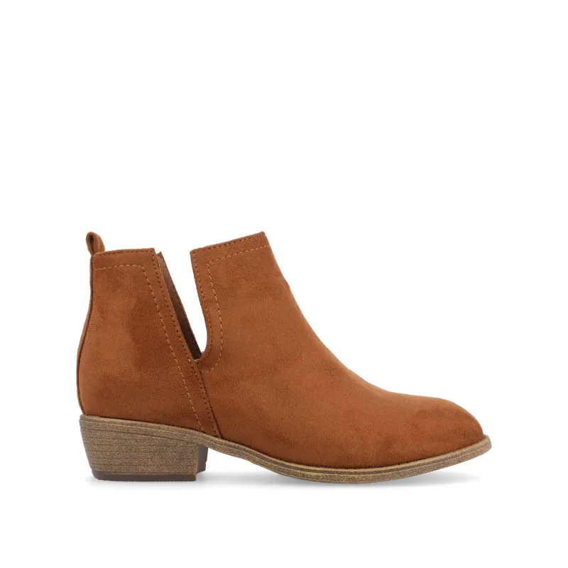 RIMI BLOCK HEELED BOOTIES IN FAUX SUEDE - Camel sold by Journee Collection