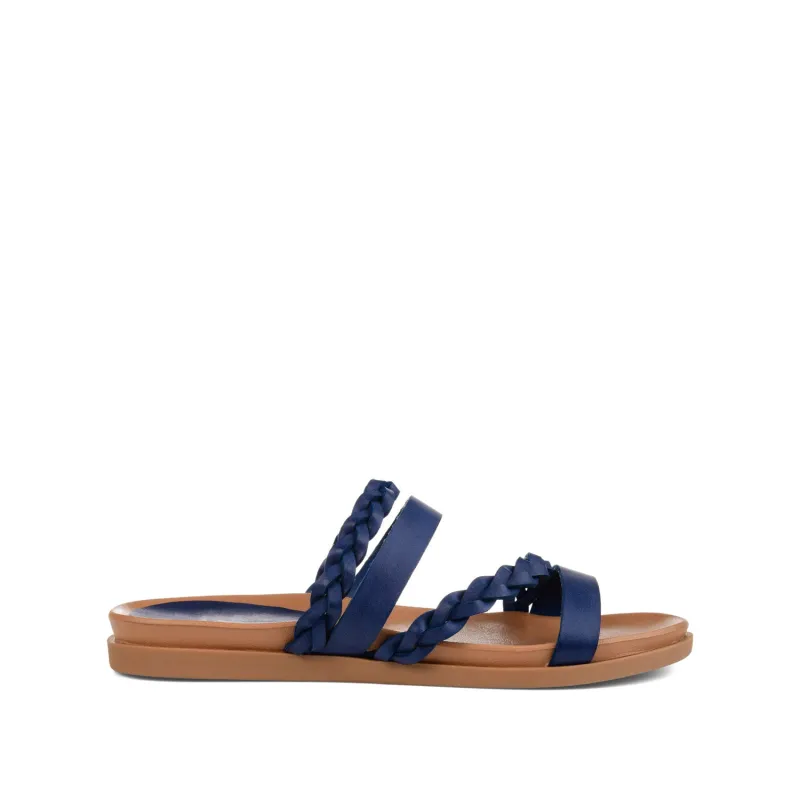 COLETTE SLIDE SANDALS IN VEGAN LEATHER - Blue sold by Journee Collection