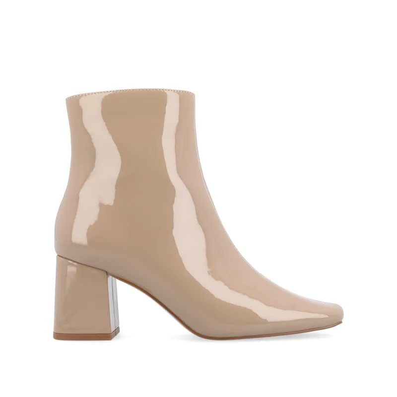 HAYLINN SQUARE TOE BOOTIES IN WIDE WIDTH - Nude Patent sold by Journee Collection