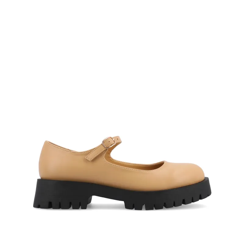KAMIE LUG SOLE MARY JANE FLATS IN WIDE - Tan PU sold by Journee Collection