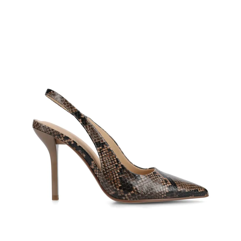 ELENNEY SLINGBACK STILETTO HEELS IN STATEMENT IN WIDE - Brown Snake sold by Journee Collection