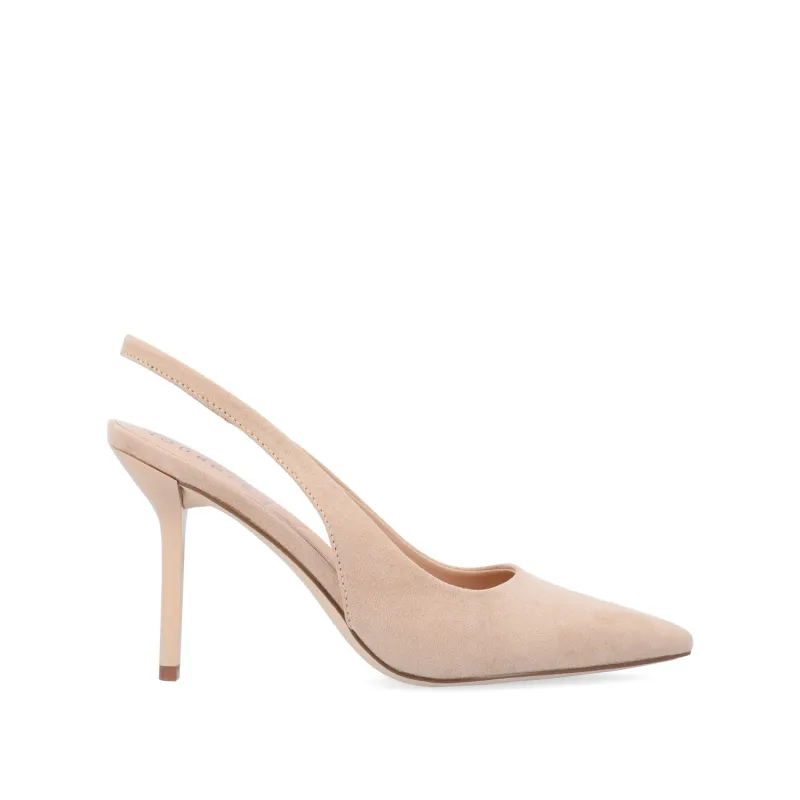 ELENNEY STILETTO HEELS IN WIDE - Nude Suede sold by Journee Collection