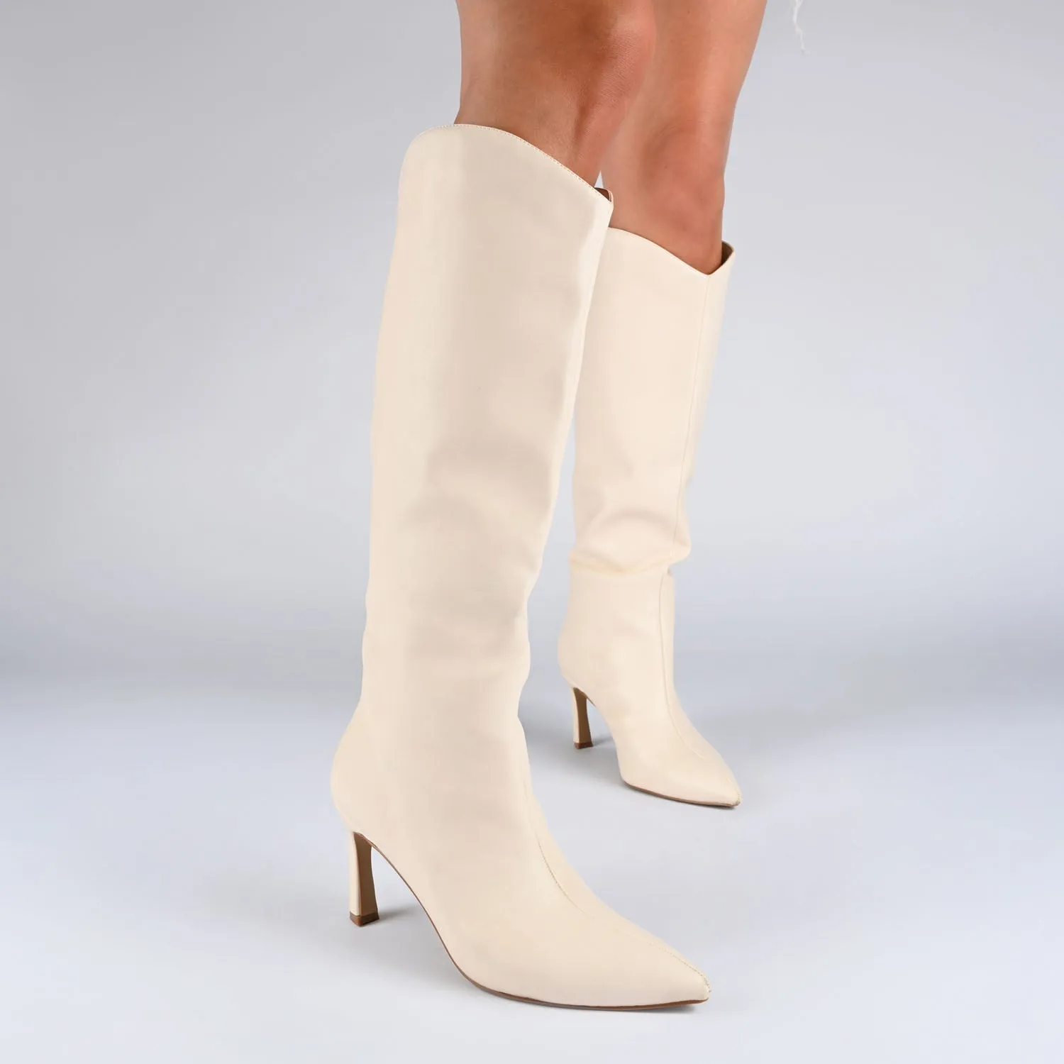 REHELA KNEE HIGH BOOTS IN VEGAN LEATHER - Bone sold by Journee Collection product image thumbnail 2