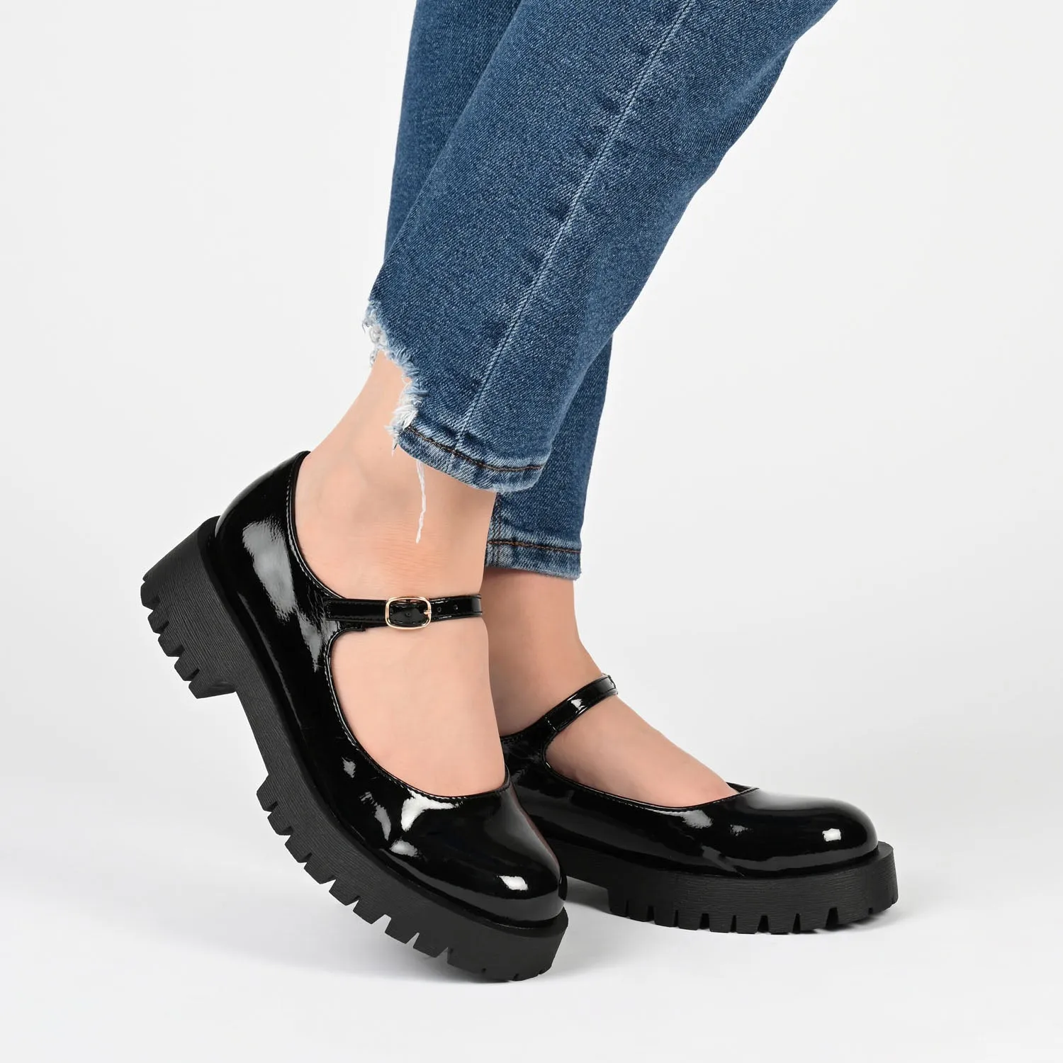 KAMIE LUG SOLE MARY JANE FLATS - Black Patent sold by Journee Collection product image thumbnail 2