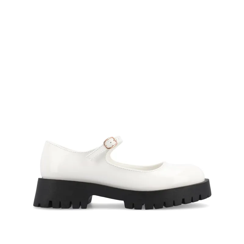 KAMIE LUG SOLE MARY JANE FLATS - White PU sold by Journee Collection