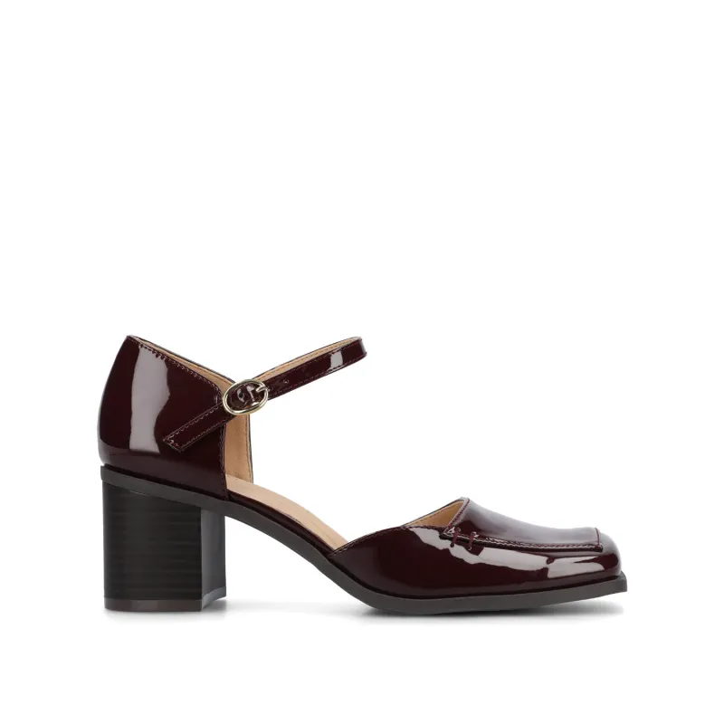 EVANGELINE BLOCK D'ORSAY HEELS IN PATENT - Patent Chocolate sold by Journee Collection