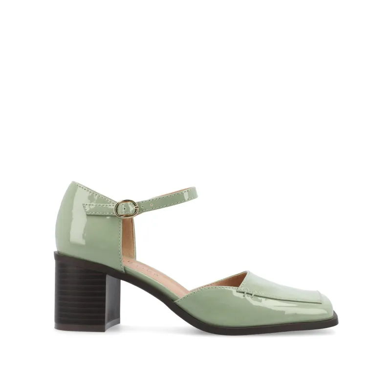 EVANGELINE BLOCK D'ORSAY HEELS IN PATENT - Patent Green sold by Journee Collection
