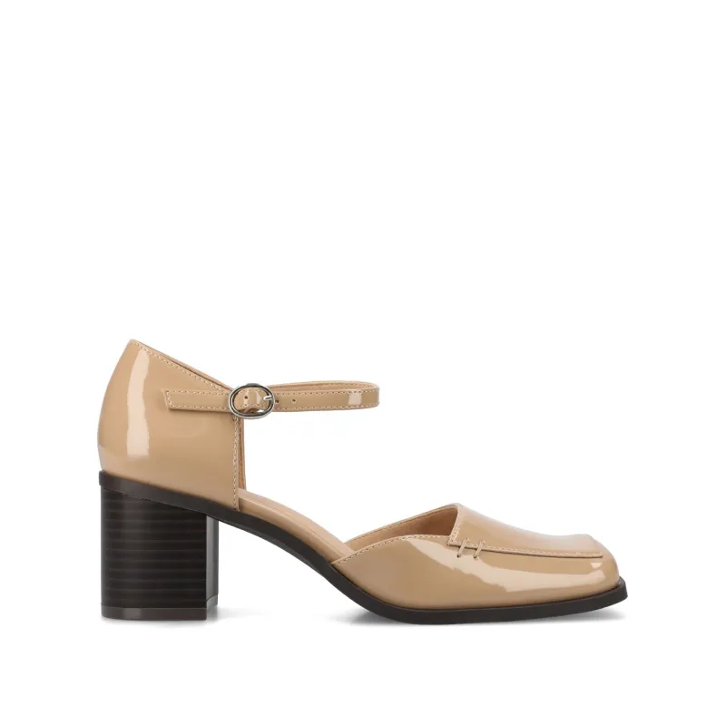 EVANGELINE BLOCK D'ORSAY HEELS IN PATENT - Patent Nude sold by Journee Collection