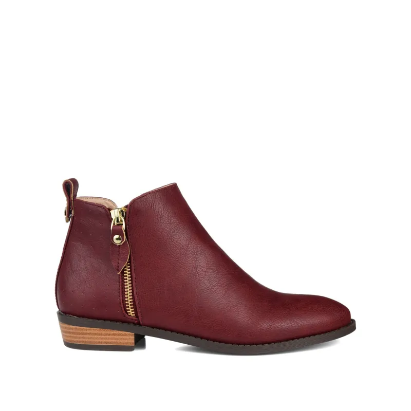 ELLIS ZIP UP VEGAN LEATHER BOOTIES IN WIDE - Wine sold by Journee Collection