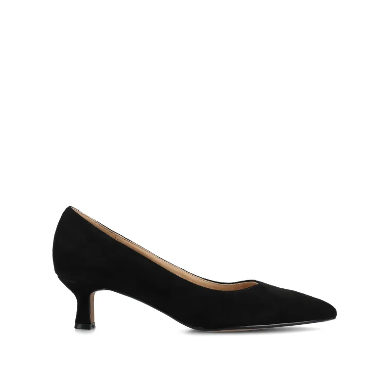 PAMMIE STATEMENT KITTEN HEELS IN WIDE - Black Suede sold by Journee Collection