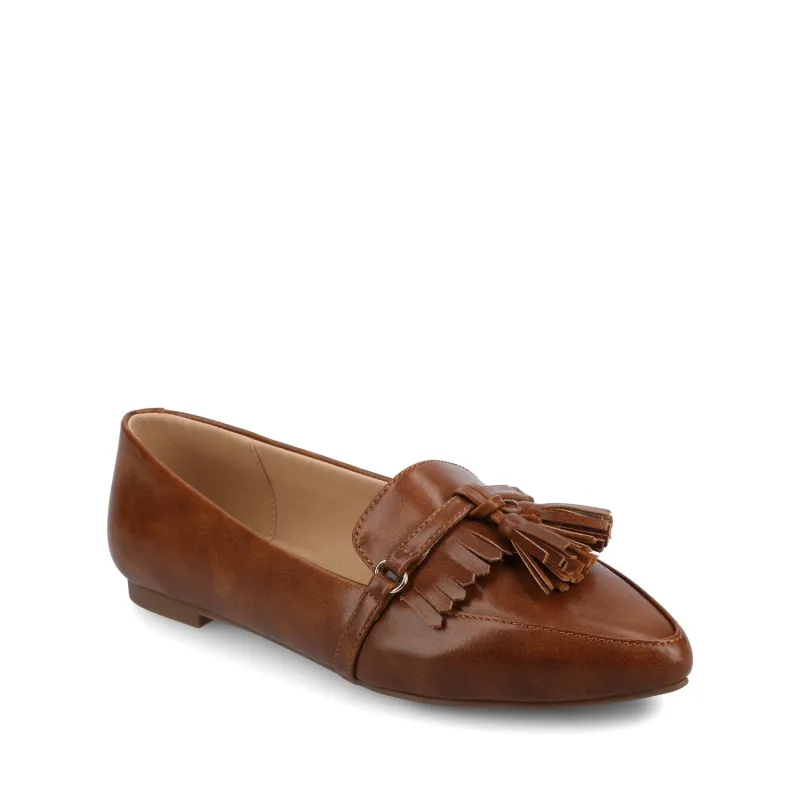 JANNAH TASSEL LOAFER FLATS IN WIDE - Cognac sold by Journee Collection