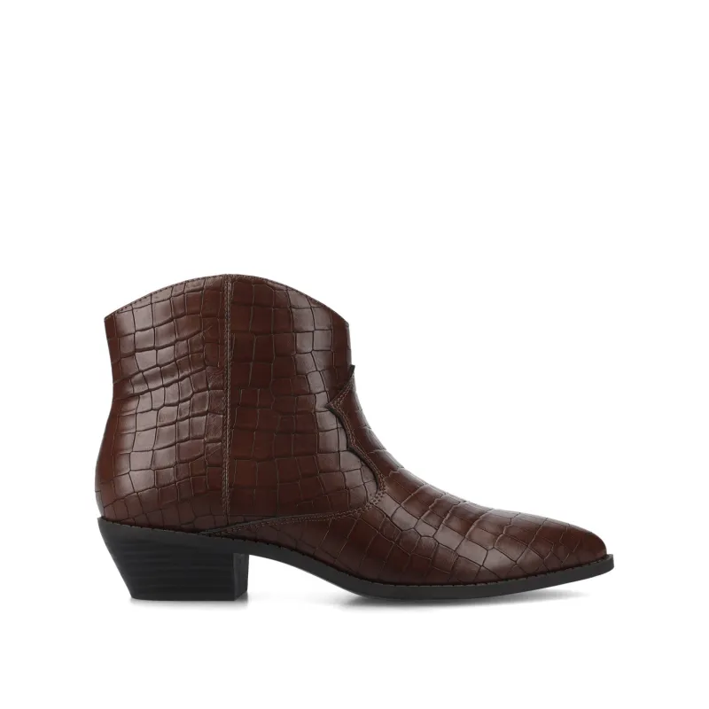 TALIAH WESTERN ANKLE BOOTIES - Brown Croco made by Journee Collection