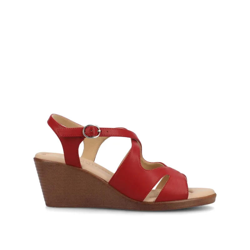 KEDZIEII ANKLE STRAP WEDGE SANDALS IN WIDE - Red sold by Journee Collection